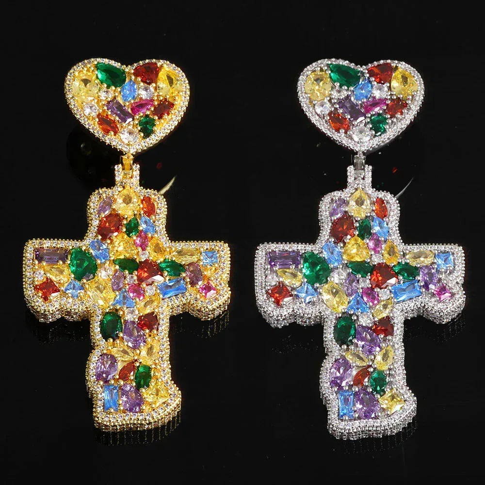 Iced Out Colorful Zircon Cross Pendant Necklace Hip Hop Jewelry for Men | Caratix Jewelry - CaratixJewelry